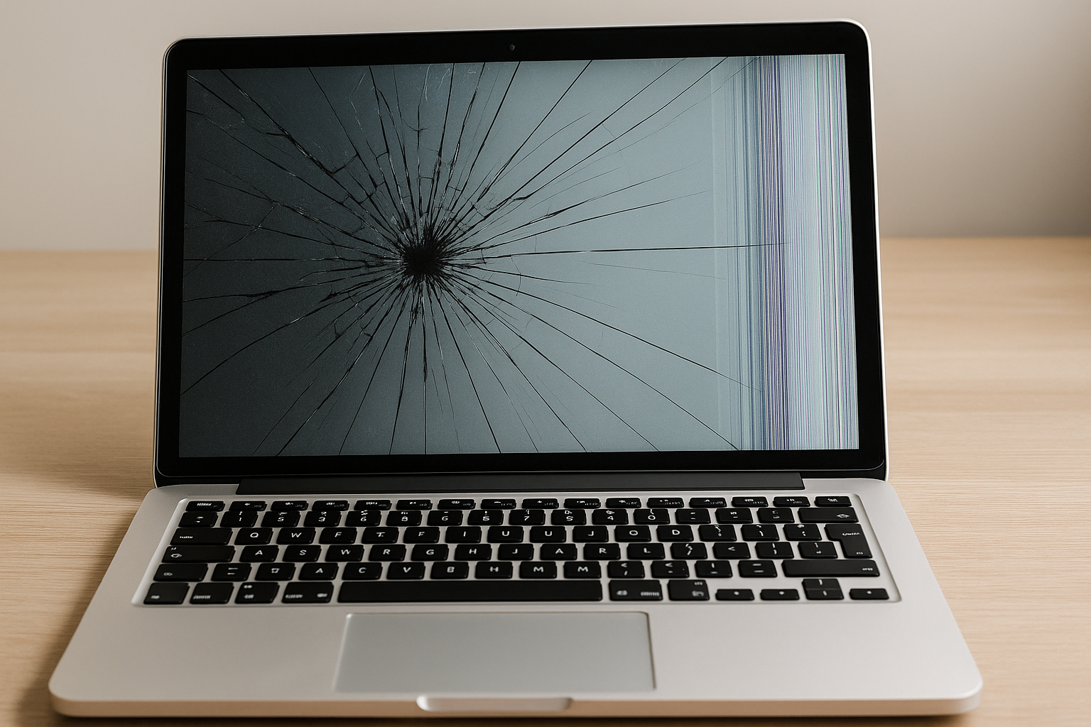 MBP_pęknięty_ekran MBP pekniety ekran Czarny ekran MacBook / Nie działa ekran w MacBook / Pęknięta matryca MacBook / Pasy na ekranie MacBook